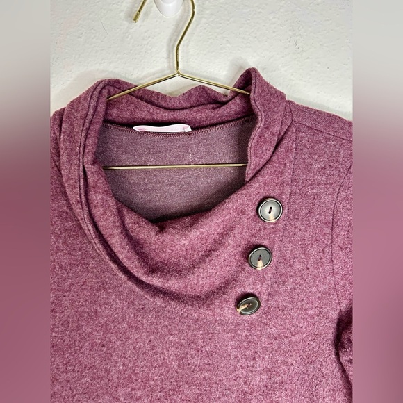 French Grey Women’s Large Burgundy Cowl Neck Button Sweater Dress 36” Length - Picture 6 of 10